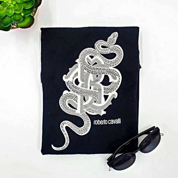 Roberto Caballi Men’s Graphic Shirt White Snake Short Sleeve Pullover RARE Tee - Picture 5 of 11